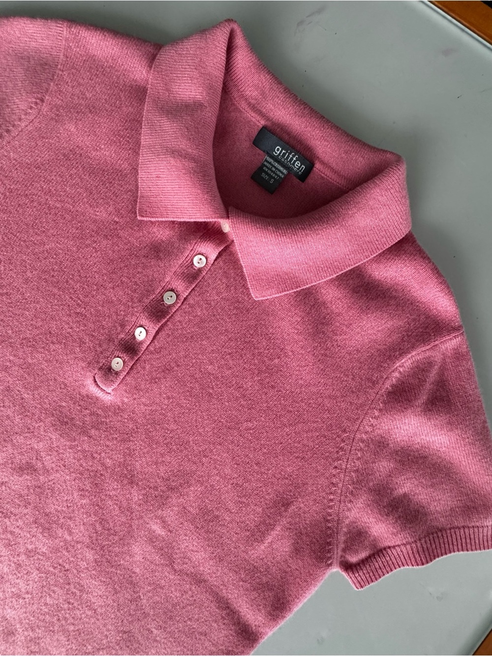 Griffen Women's Pink Short-Sleeve Button-Down Cashmere Polo